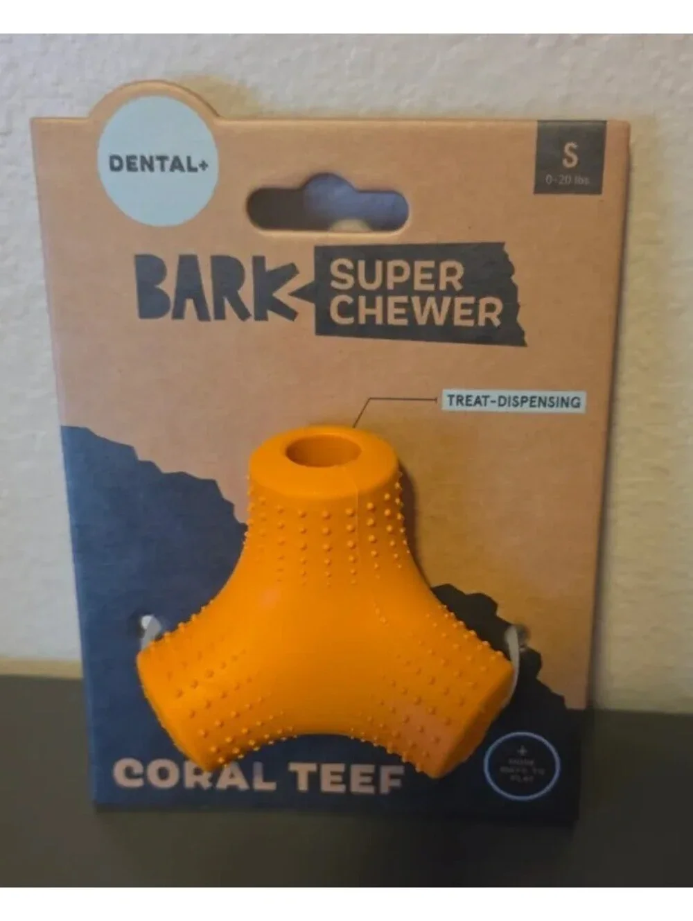 BARK SUPER CHEWER CORAL TEEF DENTAL DOG TOY SMALL 0-20 LBS TREAT DISPENSING NEW